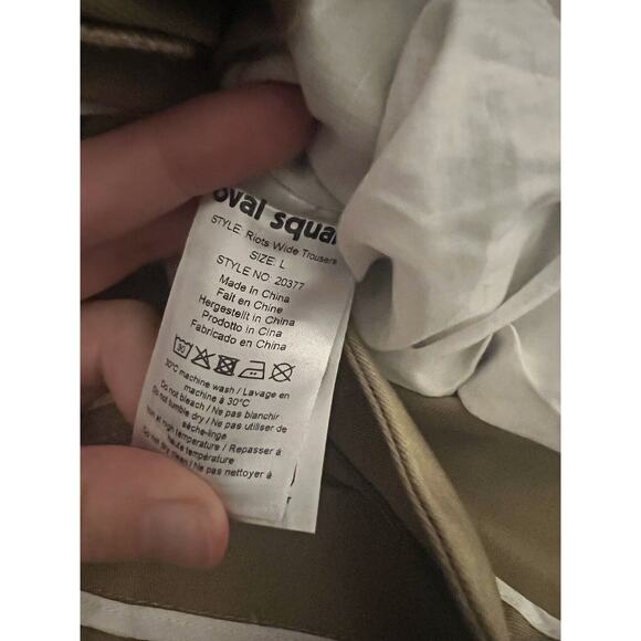 Oval Square Riots Wide Leg Trousers Cuff Khaki Kelp High Waist Large - Picture 7 of 7